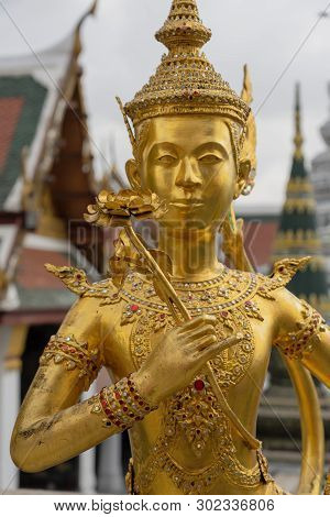 Golden Kinnon Kinnaree Statue At Grand Palace Bangkok Thailand
