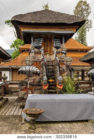 Bali, Indonesia - February 25, 2019: Ulun Danu Beratan Temple Complex In Bedoegoel. Restricted Templ