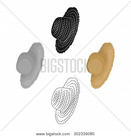 Straw Hat For Gardener. Headpiece For Protection Of The Sun.farm And Gardening Single Icon In Cartoo