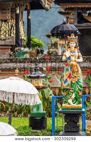 Bali, Indonesia - February 25, 2019: Ulun Danu Beratan Temple Complex In Bedoegoel. Closeup Of Color