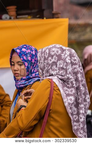 Bali, Indonesia - February 25, 2019: Ulun Danu Beratan Temple Complex In Bedoegoel. Closeup Of Head-