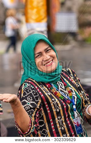 Bali, Indonesia - February 25, 2019: Ulun Danu Beratan Temple Complex In Bedoegoel. Closeup Of Smili
