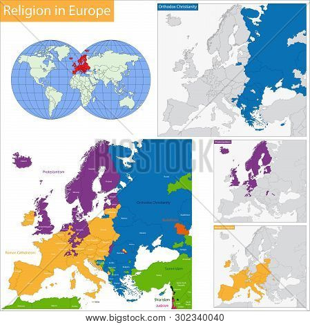 Vector Illustration Of Predominant Religious In Europe