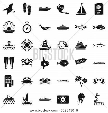 Oceanographic Icons Set. Simple Set Of 36 Oceanographic Icons For Web Isolated On White Background