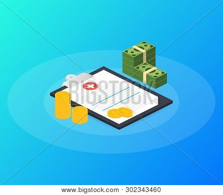 Medicine And Money Concept, Expensive Medical Care. Vector Stock Illustration.