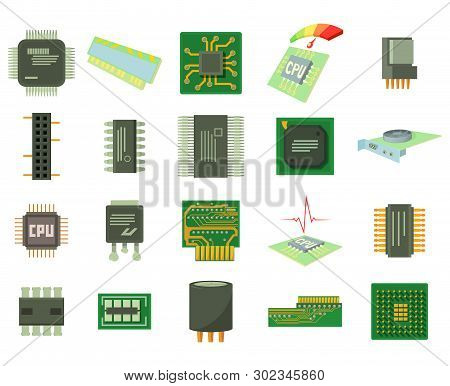Micro Chip Icon Set. Cartoon Set Of Micro Chip Icons For Web Design Isolated On White Background