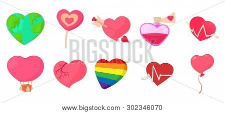 Heart Icon Set. Cartoon Set Of Heart Icons For Web Design Isolated On White Background