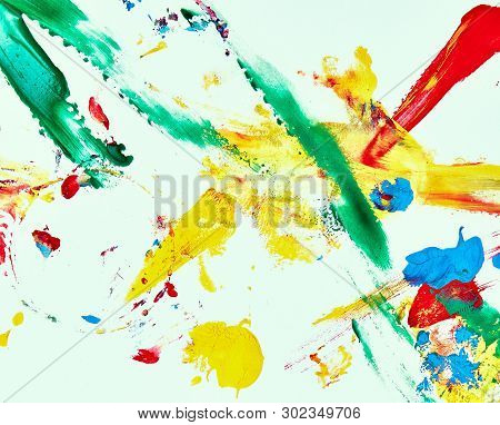 Abstract Oil Paint Texture On White Canvas, Colorful Abstract Background.