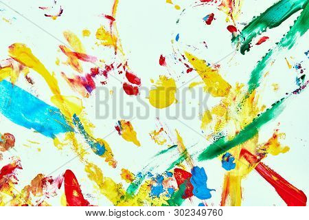 Abstract Oil Paint Texture On White Canvas, Colorful Abstract Background.