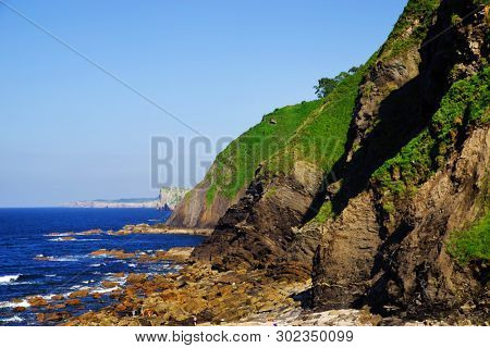 RIBADESELLA, ASTURIAS, SPAIN - MAY 15, 2019: Image of the resort of Ribadesella, Spain, Europe