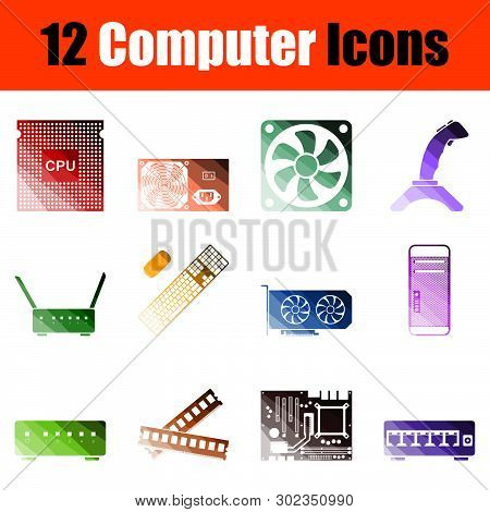 Computer Icon Set. Flat Color Ladder Design. Vector Illustration.