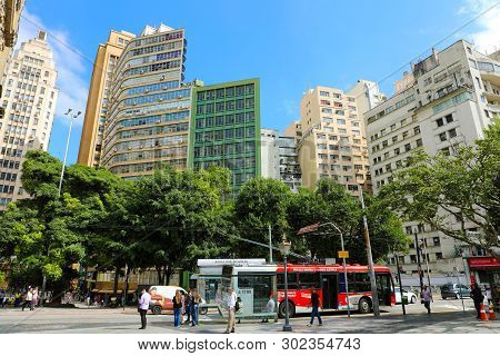 Sao Paulo, Brazil - May 9, 2019: Pateo Do Colegio Square In Sao Paulo Downtown, Brazil