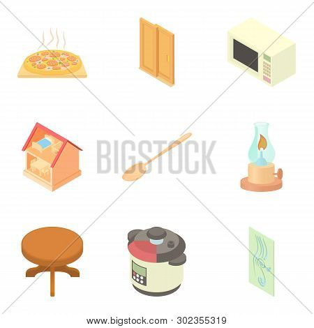 Residental Icons Set. Cartoon Set Of 9 Residental Icons For Web Isolated On White Background