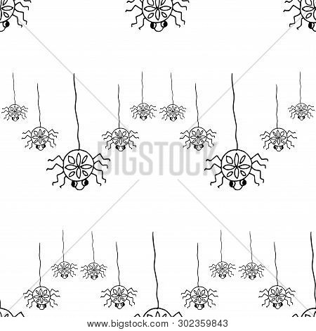 Cartoons Spider Monochrome Seamless Pattern Design Element Stock Vector Illustration For Web, For Pr