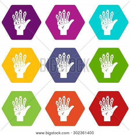 Vr Manipulator Icon Set Many Color Hexahedron Isolated On White Illustration