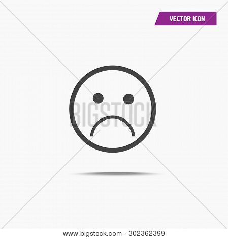 Sad, Unhappy, Depressive Face Sign Icon With Shadow. Vector Illustration. Flat Design Style - Vector