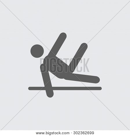 Black Flat Pole Vault Jumping Man Vector Icon. Grey Background.
