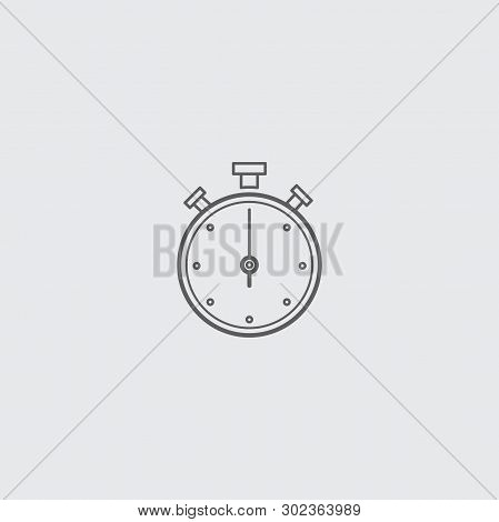 Simple Liner Stop Watch Timer Icon. Vector On Grey Background.