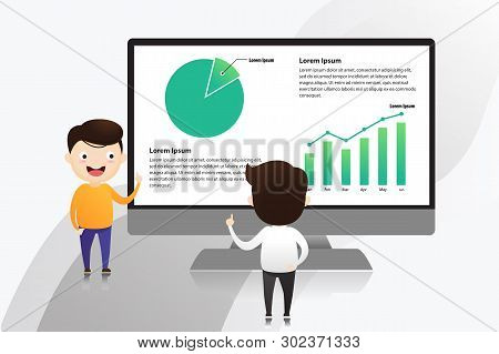 Young Businessman Is Presented Investment Chart To The Business Owner. The Boss To Point Fingers At 