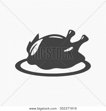Black Grilled Chicken, Turkey Icon. Vector, White Background.