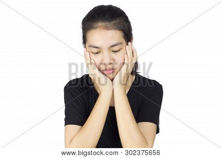 Women Feel Sad And Disappointed White Background