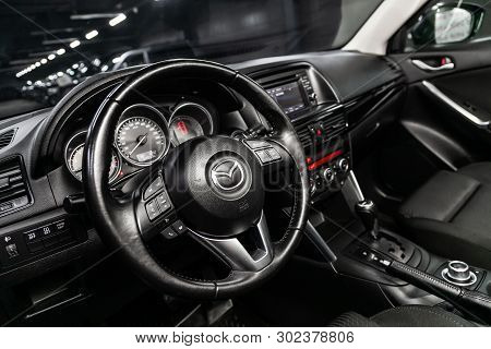 Novosibirsk, Russia - May 20, 2019:  Mazda Cx5, Close-up Of The Dashboard, Speedometer, Tachometer A