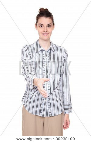 หญิงคอเคซัส Handshake อวยพรถึง