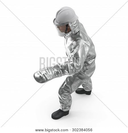 Firefighter Wearing Special Hazard Clothing Isolated 3d Illustration