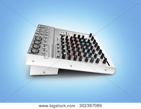 Hand Adjusting Audio Mixer Isolated On Blue Gradient Background 3d Render