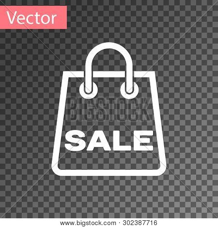 White Shoping Bag With An Inscription Sale Icon Isolated On Transparent Background. Handbag Sign. Wo