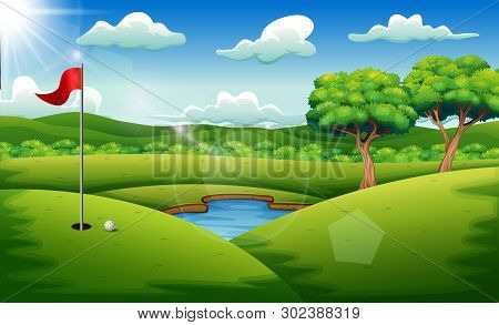 Golf Course On The Landscape Background Illustration