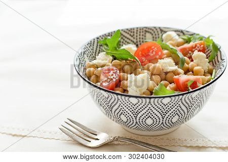 Delicious Chickpeas Salad On A Plate, Healthy Food, Close Up