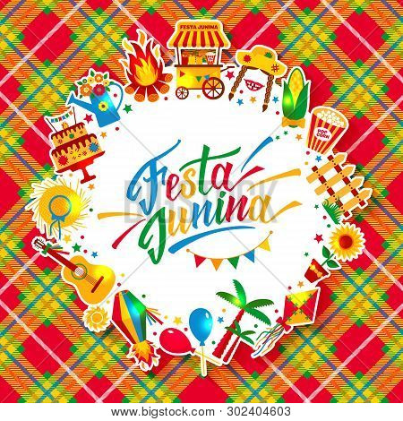 Festa Junina Village Festival In Latin America. Icons Set In Bri