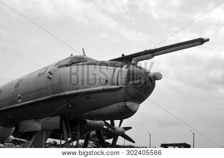 Tupolev Tu-95M3 Bear-F maritime reconnaissance and anti-submarine warfare aircraft at State Aviation Museum. May 10, 2019.Kiev, Ukraine