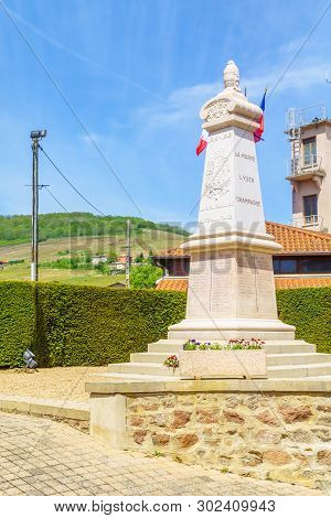 Quincie-en-beaujolais, France - May 07, 2019: Monument To Both World Wars The Village Quincie-en-bea