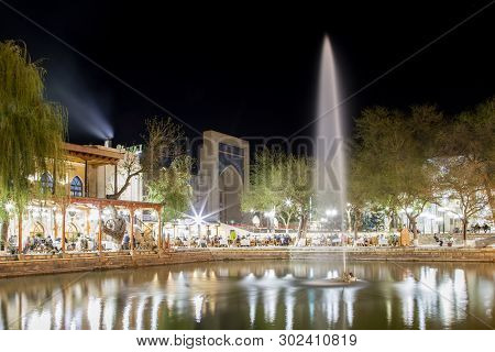 Panoramic View Of Lyabi Hauz Ensemble. Historical Source Of Water Supply In Bukhara, Uzbekistan