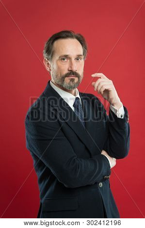 First Impression Concept. Businessman Fashionable Outfit. Attractive Man Wear Suit. Perfect Elegant 