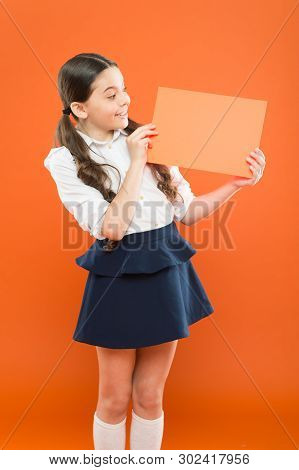 Girl Holding Announcement. Prepare For School Season Buy Supplies Stationery Clothes In Advance. Sch