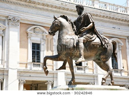 La statua equestre di Marco Aurelio In Roma, Italia