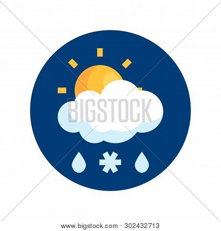 Simple Round Sleet Icon In Flat Style. Vector Meteo Pictogram Of Sunny Sleet Weather.