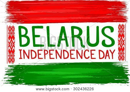 Belarus Independence Day, July 3 Holiday Celebrate Card With Paint Brush Strokes. Patriotic Belaruss