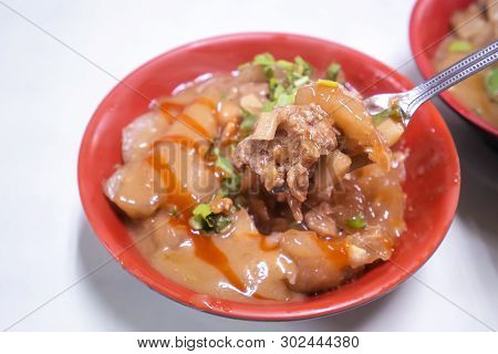 Bawan (ba Wan), Taiwanese Meatball Delicacy, Delicious Street Food, Fried Starch Wrapped Round Shape