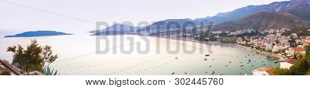 Montenegro, Rafailovici. Sunset View On Sea Beach