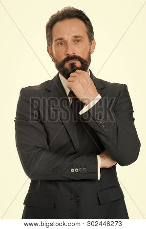 Businessman Bearded Thoughtful Entrepreneur. Thoughtful Businessman Concept. Businessman Thoughtful 