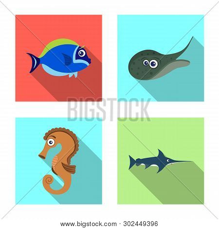 Vector Design Of Sea And Animal Icon. Collection Of Sea And Marine Vector Icon For Stock.