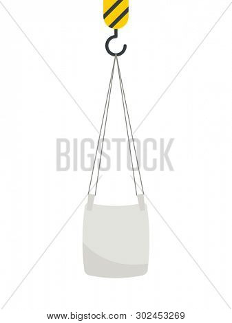 Ton bag on crane hook. Clipart silhouette isolated on white background