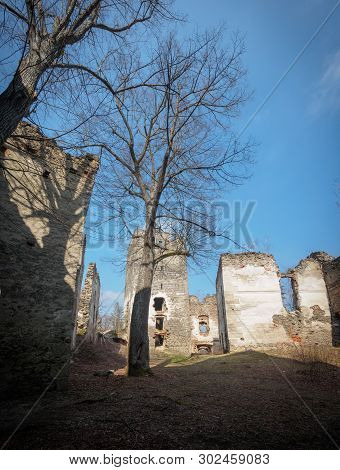 Ruin Lichtenfels In The Ottensteiner Reservoir In The Waldviertel In Spring