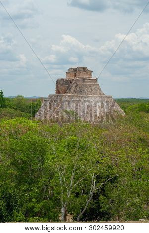 Great Mayan Pyramid, In The Archaeological Area Of Uxmal, In The Mexican Peninsula Of Yucatan