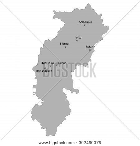 High Quality Map Of Chhattisgarh Is A State Of India, With Main Cities Location