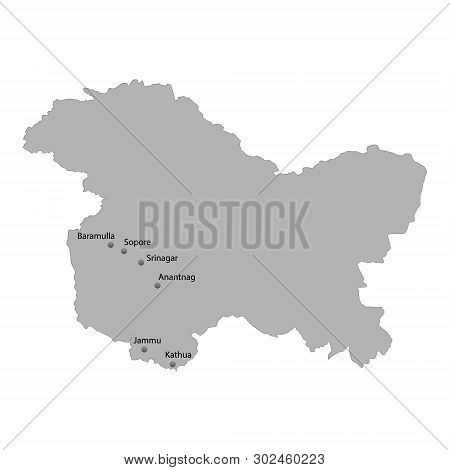 High Quality Map Of Jammu And Kashmir Is A State Of India. With Main Cities Location